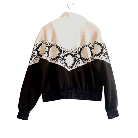 Maje Thelo Color-Blocked Neoprene Zip Track Jacket size 2/M, black, white, cream - Picture 4 of 15